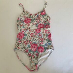 Abercrombie Kids One Piece Swimsuit Girls 11/12 Pink Floral Paisley Cutout Boho